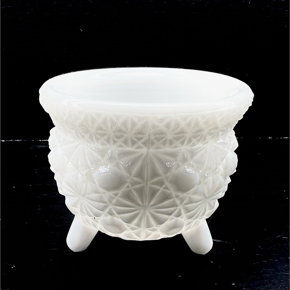 Vintage LE Smith 3 Footed Daisy Button Milk Glass Kettle Style Candle Holder